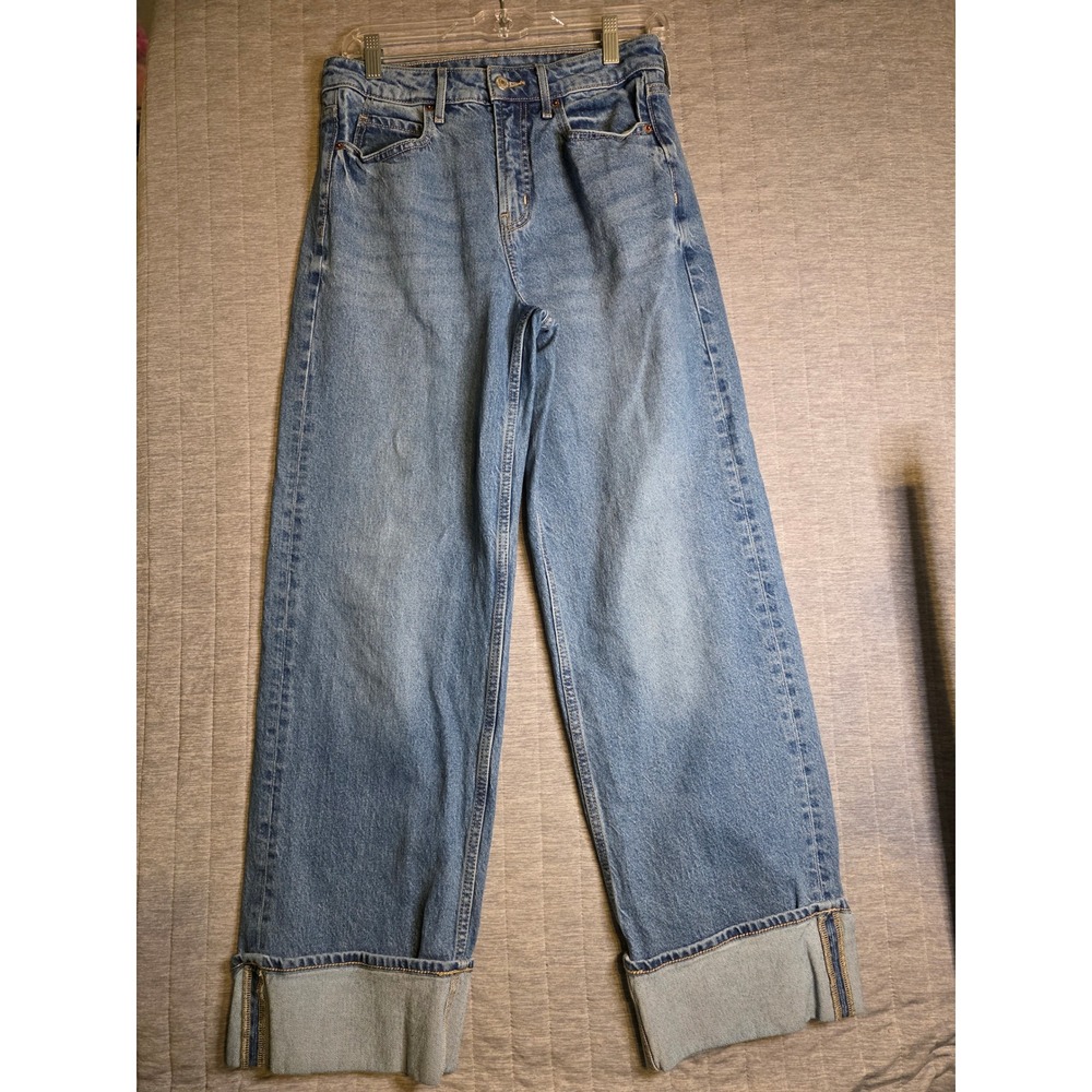 1451 Old Navy Sky-Hi Wide Leg Extra High Rise Cuffed Denim Jeans Blue Size 4